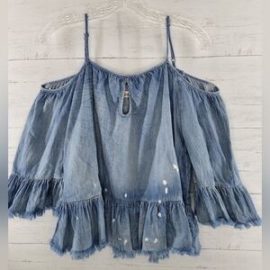 Blank NYC Blue Denim Off-Shoulder Top